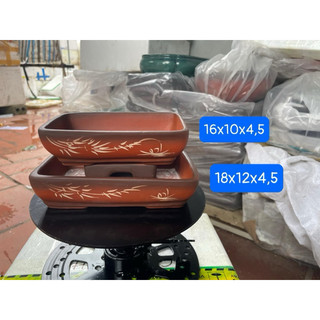  Bộ 2 chậu gốm mini bonsai gốm bát tràng màu đỏ 