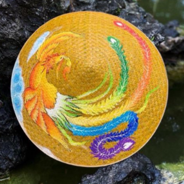Nón cỏ bàng vẽ chim sẻ - hạc