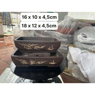  Bộ 2 chậu gốm mini bonsai màu nâu gốm bát tràng 