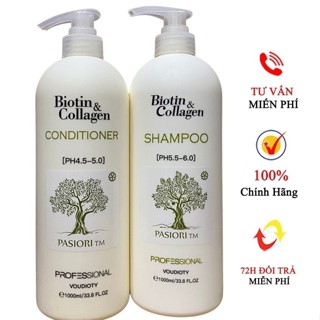 Cặp Dầu Gội Biotin Collagen Trắng 1000ml Giảm Rụng Tóc, Kích Mọc Tóc, Phục Hồi Tóc (M1)