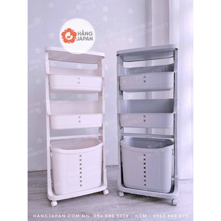 Kệ nhựa đa năng Kapi Sasaco MonMon 2 tầng nhỏ kèm 1 tầng lớn đựng đồ màu be cho bé - Hàng chính hãng