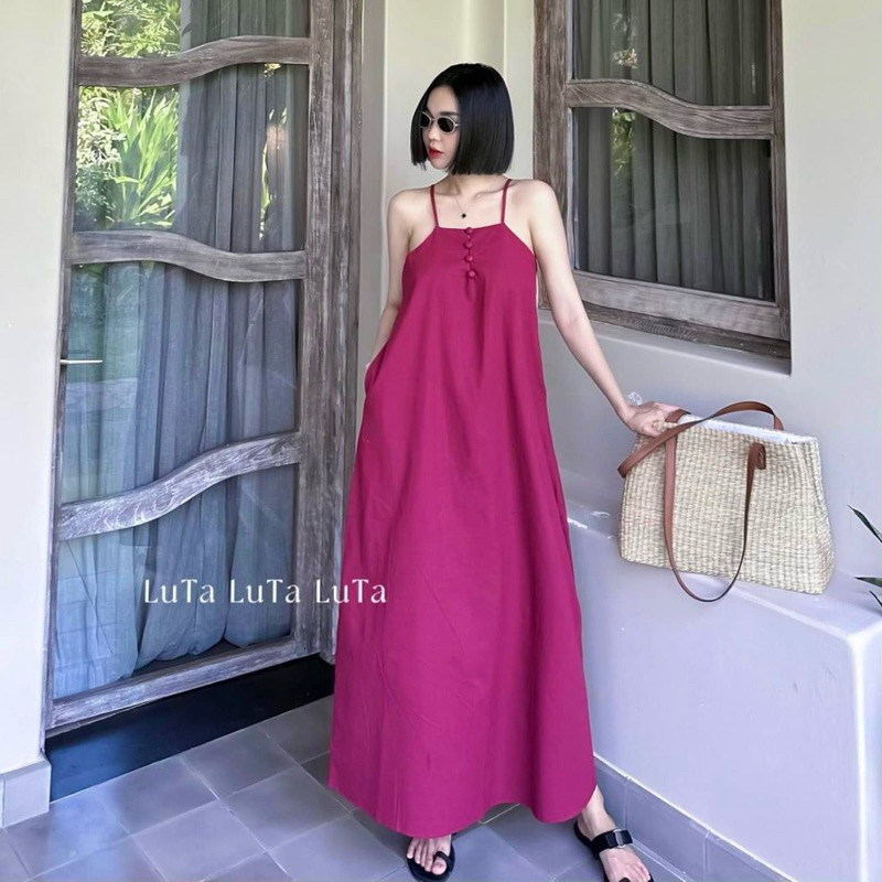 ĐẦM MAXI 2S NÚT BỌC CỘT NƠ SAU