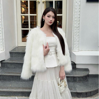 𝐂𝐎́ 𝐒𝐀̆̃𝐍. Áo lông khoác nữ ngắn giả lông chồn (ẢNH THẬT Ở CUỐI)