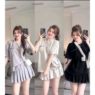 Set thun Bigsize 45-90kg Áo Form rộng Chân váy Tennis có lót chất liệu thun gân tăm