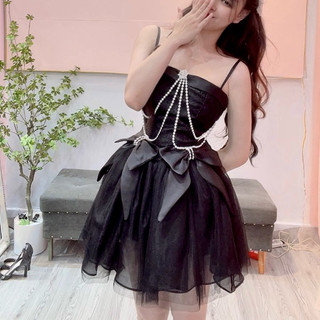 Váy tapta dây ngọc rủ chân lưới nơ