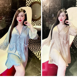 Đầm váy ngủ tay phối ren lụa latin cao cấp - free size 40-58kg