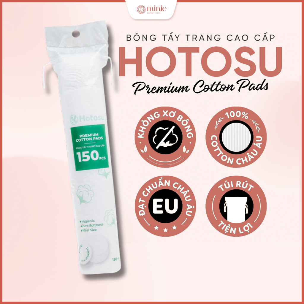 Bông tẩy trang Hotosu 150 miếng Premium 100% Cotton Pads