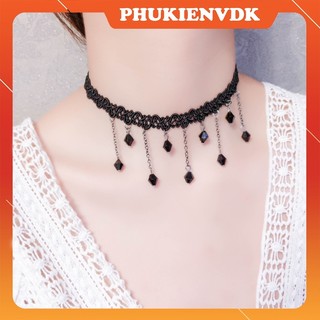 Vòng cổ chocker ren đen gắn hạt phong cách hàn quốc ms16