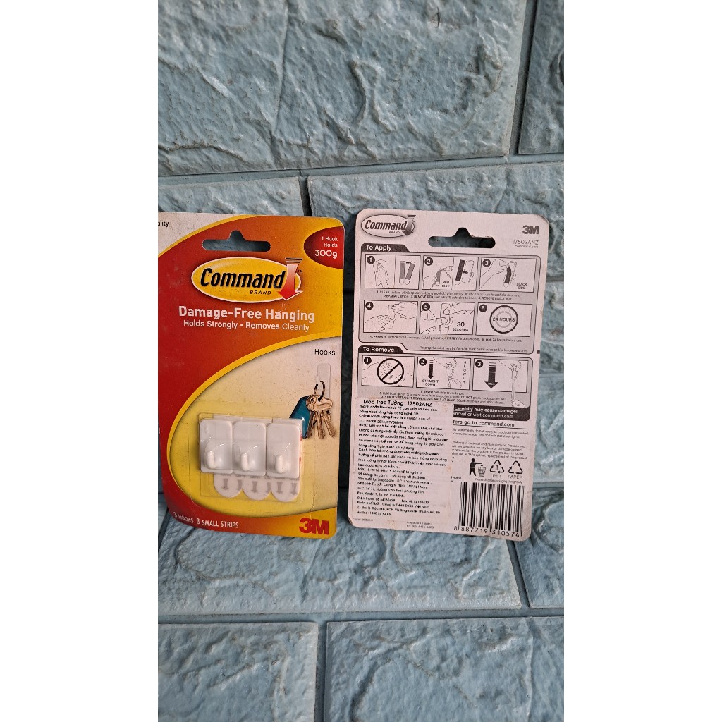 Lốc 3 móc dán tường 3M Mỹ