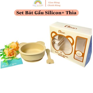 Bát ăn dặm silicon chia vạch kèm thìa Misan có đế hút chân không chống đổ