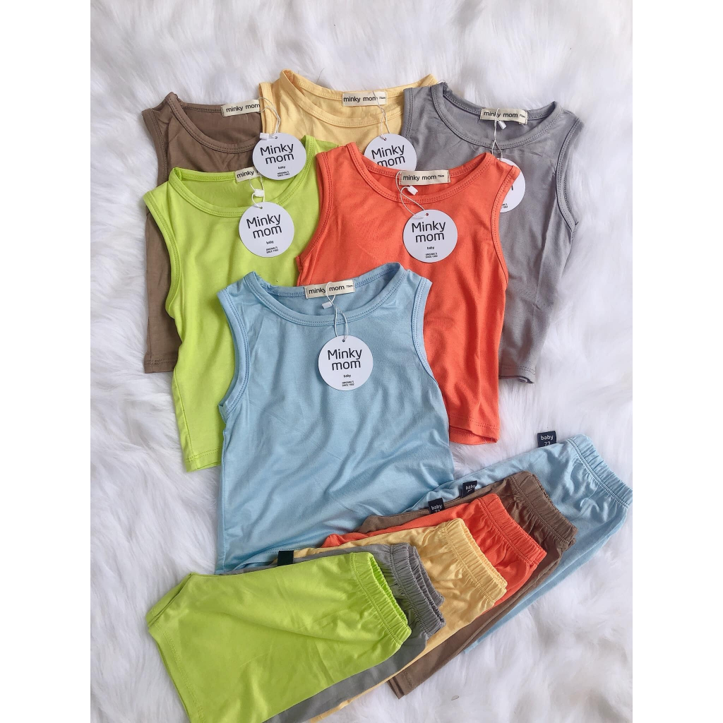 Bộ Minky Mom ba lỗ trơn Chất Thun Lạnh siêu mềm mịn thoáng mát