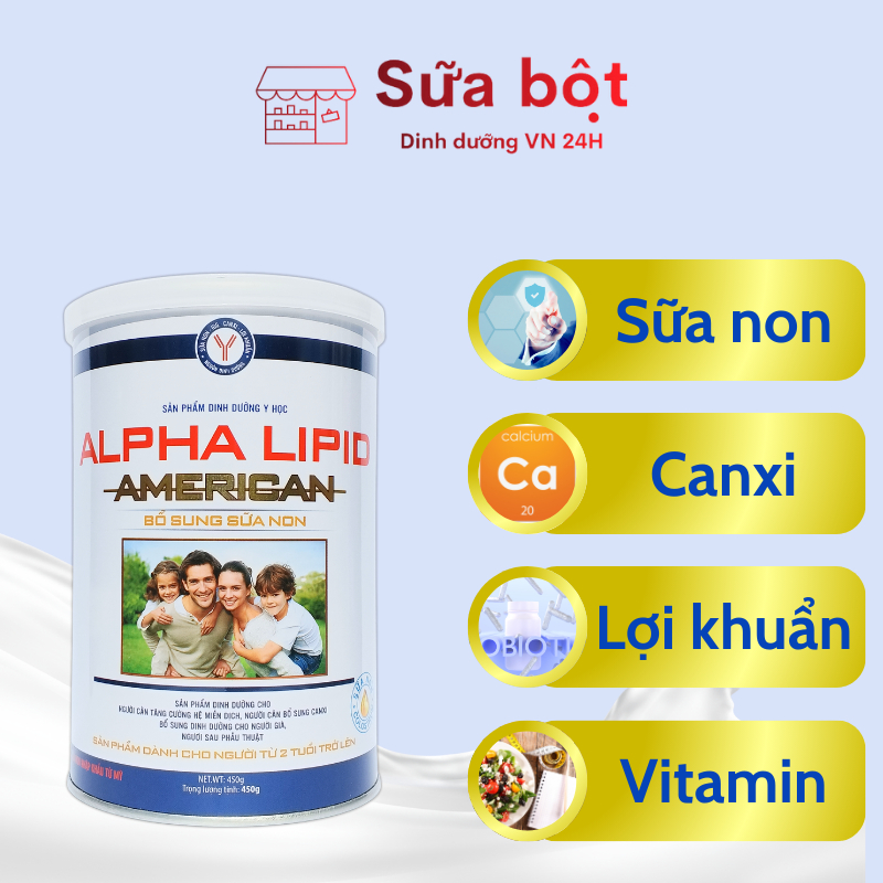 Sữa non Alpha Lipid American 450G - sữa alpha lipid tăng cường miễn dịch, cải thiện xương khớp, hồi phục sức khỏe