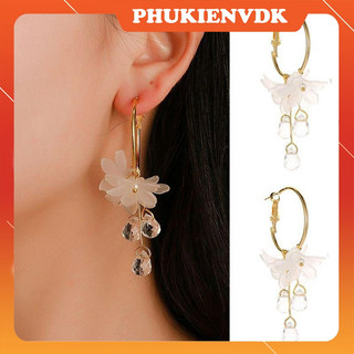 Khuyên tai Bông tai chữ C gắn hoa đính đá pha lê MS33