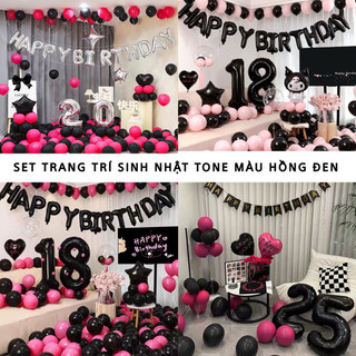 Set bóng trang trí sinh nhật tone hồng đen
