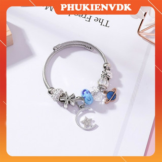 Vòng tay charm lắc tay không gỉ hình ngôi sao mặt trăng đính hạt MS52