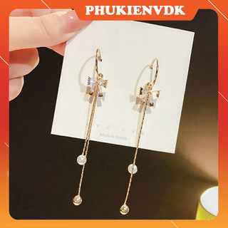 Bông tai Khuyên tai dáng dài tua rua đính nơ MS53