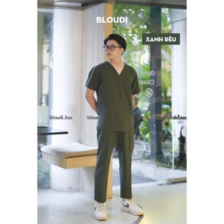 Bộ Scrubs Bác Sĩ Nam Bloudi Basic Tay Ngắn Cotton Cao Cấp, Đồng phục Spa, Đồng phục y tế