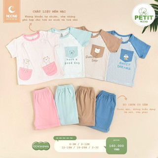Bộ cộc tay cài vai Moon@ vải petit cho bé trai/bé gái