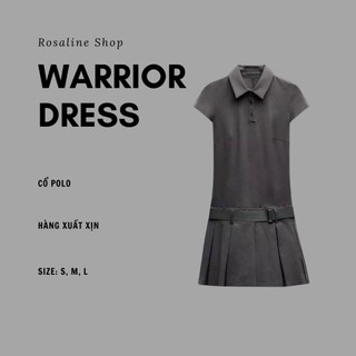 Váy liền thân cổ polo thời trang hè, đầm xoè xếp ly thắt eo hàng xuất zara rosaline