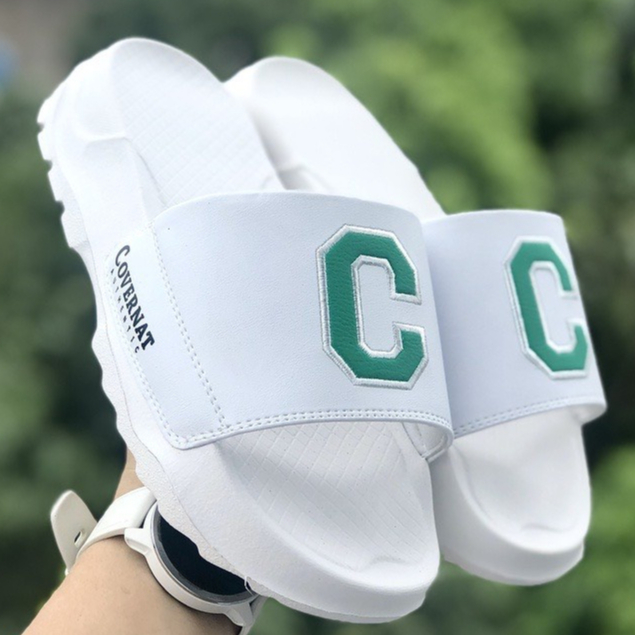 Dép nam nữ chữ C quai ngang thời trang theo xu hướng , Dép Covernat màu đen vàng độn đế 4cm Hottrend