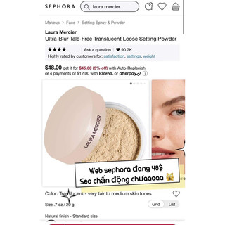 (Chỉ bán aut)Phấn phủ bột Laura Mercier trắng mới tặng bông phấn
