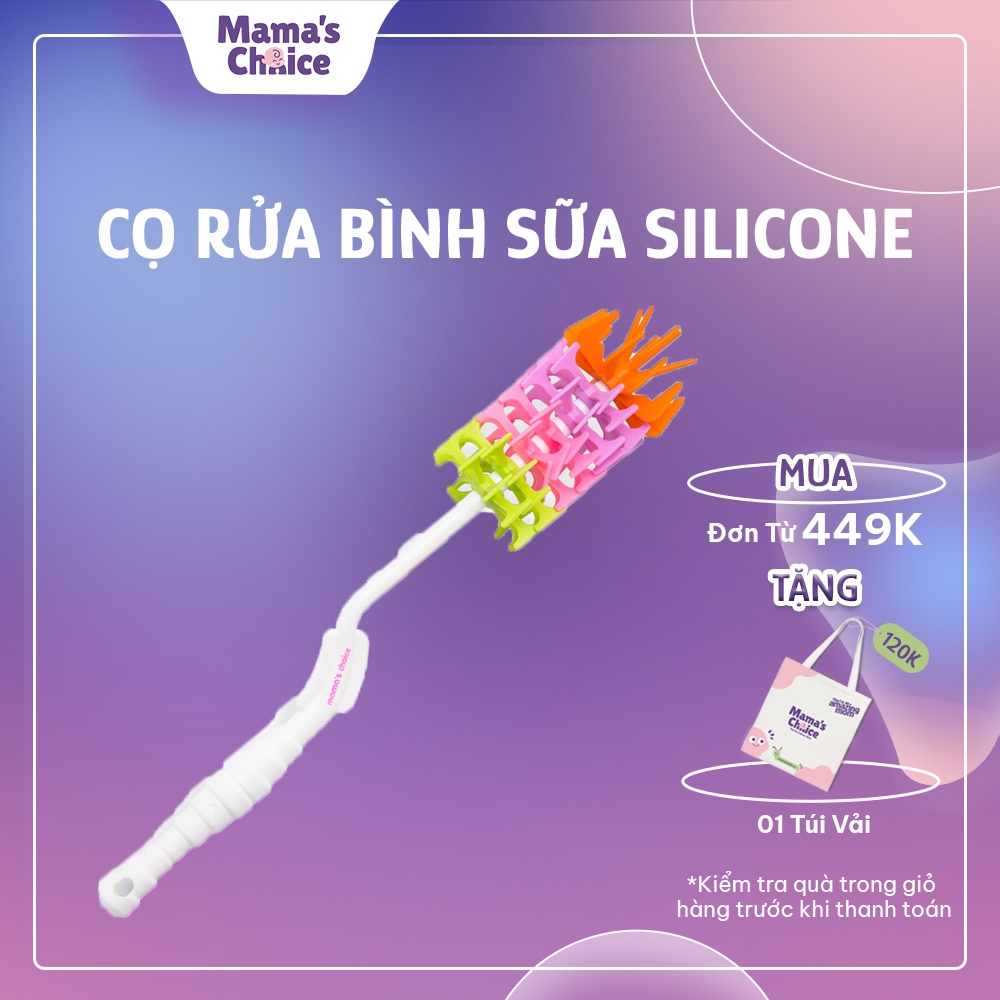 Cọ Rửa Bình Sữa Mama’s Choice, Tay Cầm Xoay 360 Độ, Chất Liệu Silicone Cao Cấp, Dùng Cho Mọi Loại Bình