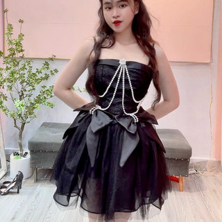 Váy tapta dây ngọc rủ chân lưới nơ