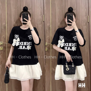 váy suông cotton phối viền tơ đính nơ
