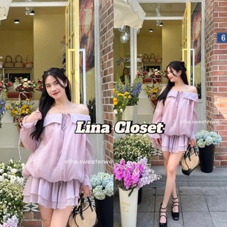 (Tặng quần) Đầm trễ vai voan tơ 2 lớp thiết kế tay loe thắt nơ đi chơi, đi biển Lina Closet