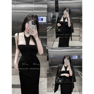 Váy body chất vải nhúng yếm ôm body cổ tròn lên dáng sexy