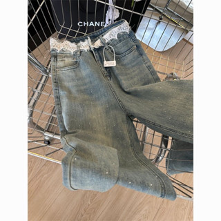 ( KỊP TẾT) Quần Jean Ống Rộng ZoZo Mix Ren Viền Eo Túi Rách