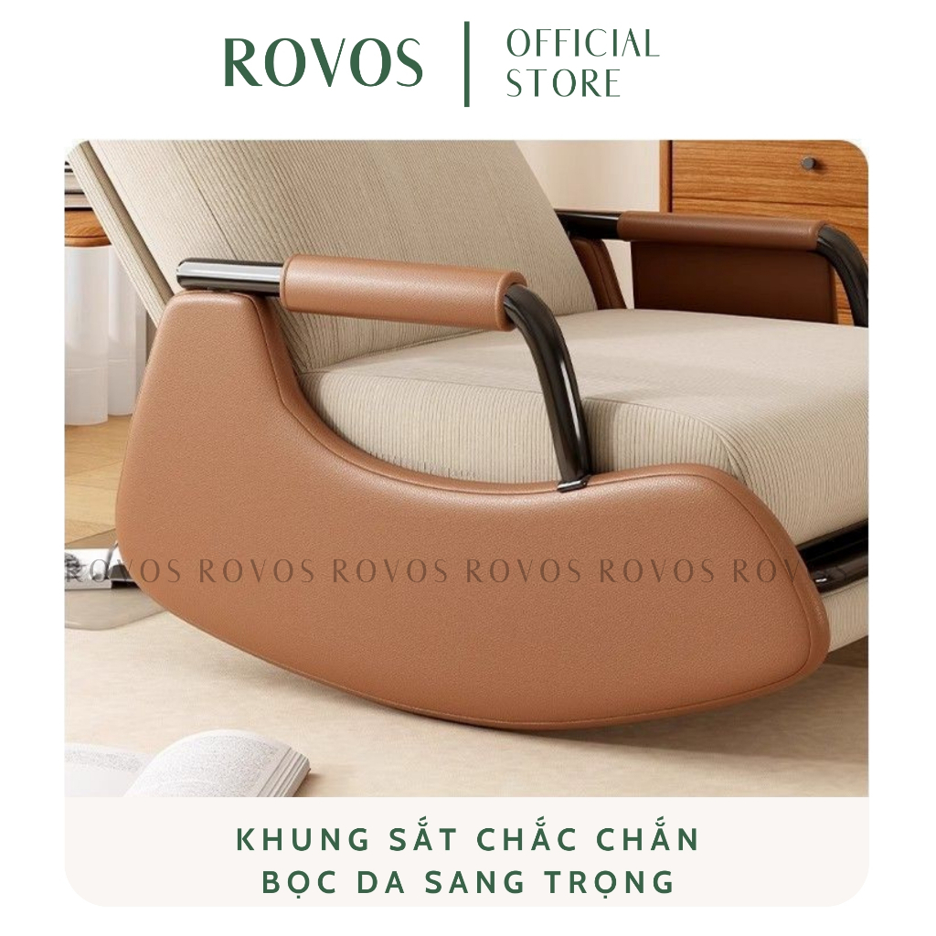 Ghế Bập Bênh ROVOS Ghế Thư Giãn Gập Ngả Chiều Chế Độ, Chất Liệu Khung Sắt Mặt Nệm Sofa Bọc Vải Nhung Tăm Mềm Màu Xanh Be | BigBuy360 - bigbuy360.vn