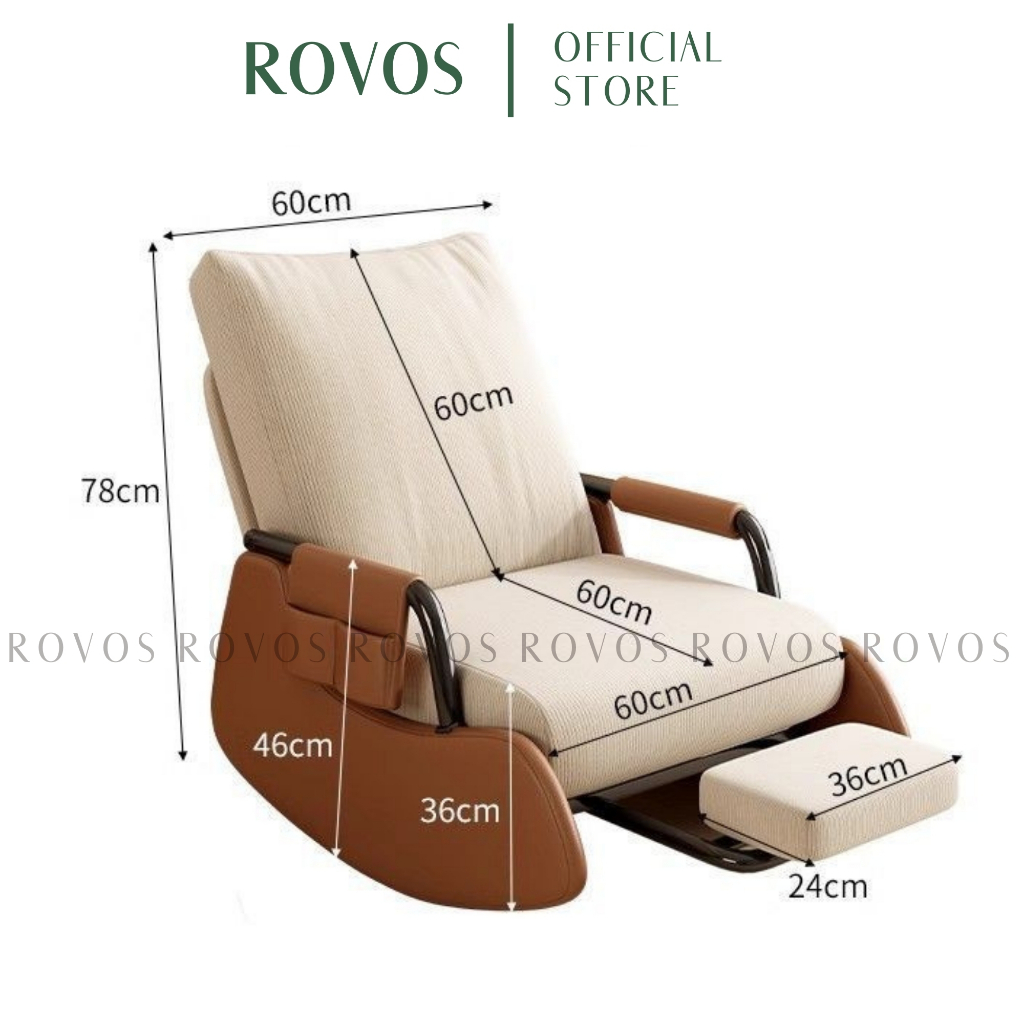 Ghế Bập Bênh ROVOS Ghế Thư Giãn Gập Ngả Chiều Chế Độ, Chất Liệu Khung Sắt Mặt Nệm Sofa Bọc Vải Nhung Tăm Mềm Màu Xanh Be | BigBuy360 - bigbuy360.vn