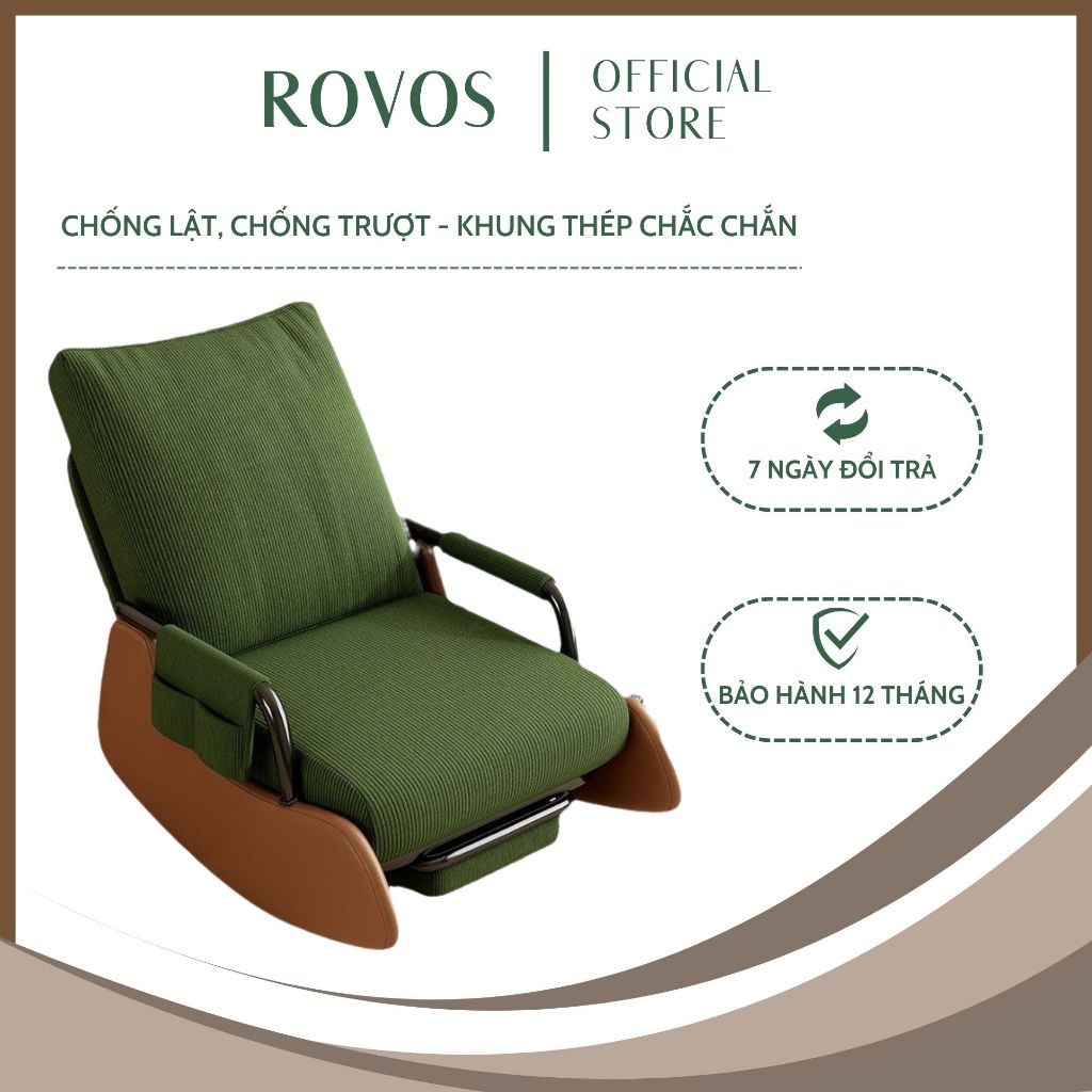 Ghế Bập Bênh ROVOS Ghế Thư Giãn Gập Ngả Chiều Chế Độ, Chất Liệu Khung Sắt Mặt Nệm Sofa Bọc Vải Nhung Tăm Mềm Màu Xanh Be | BigBuy360 - bigbuy360.vn