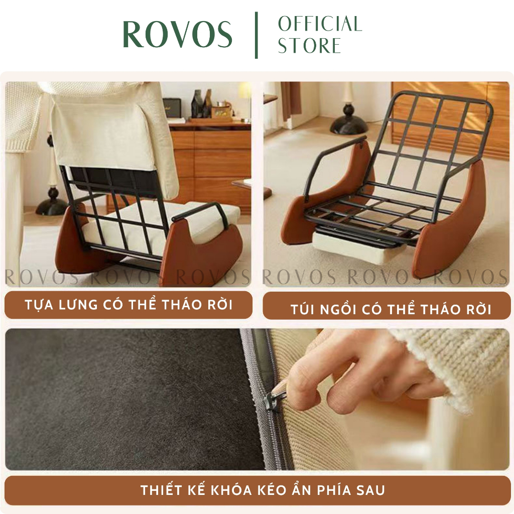 Ghế Bập Bênh ROVOS Ghế Thư Giãn Gập Ngả Chiều Chế Độ, Chất Liệu Khung Sắt Mặt Nệm Sofa Bọc Vải Nhung Tăm Mềm Màu Xanh Be | BigBuy360 - bigbuy360.vn