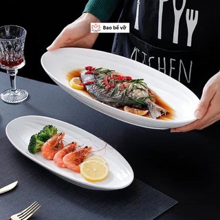 Đĩa sứ cá Oval trắng tinh, đĩa cá hấp, đĩa chữ nhật lớn, đĩa dưa hấu, đĩa nhà hàng, đĩa decor