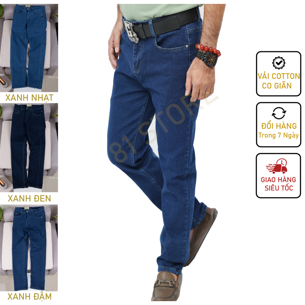 Quần jean bò dài nam trung niên túi chất co giãn form đẹp ống suông có big size đại túi ngang