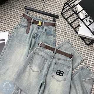 QUẦN JEANS XUÔNG ỐNG RỘNG THÊU CHỮ B CẠP CAO