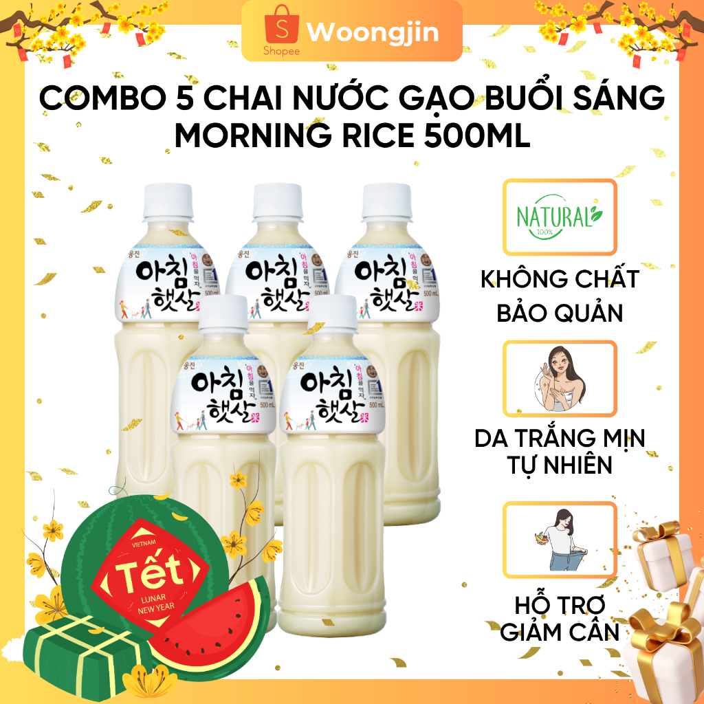Combo 5 Chai Nước Gạo Buổi Sáng Morning Rice 500ml - Woongjin