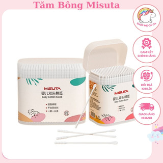 Tăm bông cho bé sơ sinh, bông tự nhiên, hộp 400 que Misuta