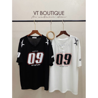 [Ảnh thật] Áo thun cotton giấy form thụng giấu quần cổ tim cộc tay nam nữ in SỐ 09 freesize 2 màu hottrend
