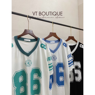 [Ảnh thật] Áo thun cotton giấy form thụng giấu quần cổ tim cộc tay nam nữ in SỐ 86 freesize 2 màu hottrend