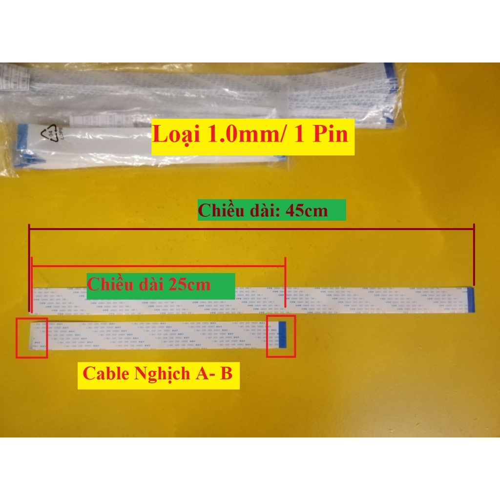 Cable FFC Nghịch (Type A-B): Chân pin 1.0mm, Dài 25cm - 45cm