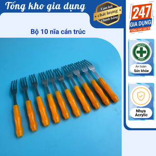 Bộ nĩa nhỏ cán nhựa vàng, nĩa cán trúc vàng