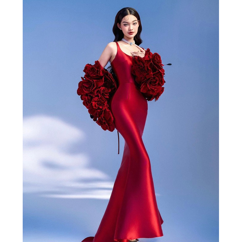 Đầm Tiệc Lụa Áo Choàng Hoa Ritara