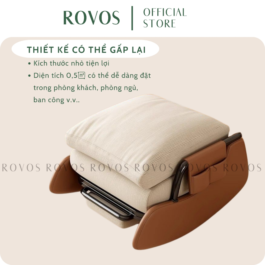 Ghế Bập Bênh ROVOS Ghế Thư Giãn Gập Ngả Chiều Chế Độ, Chất Liệu Khung Sắt Mặt Nệm Sofa Bọc Vải Nhung Tăm Mềm Màu Xanh Be | BigBuy360 - bigbuy360.vn