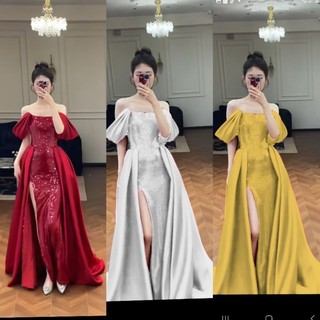 Đầm dạ hội kim sa trễ vai kèm tùng [kèm ảnh thât]