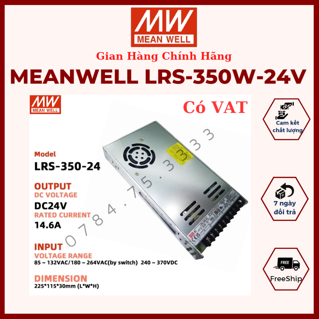 Nguồn Meanwell LRS 24V DC 350W, Chuyển Nguồn 24V 14.6A, Tăng Phô Meanwell Đài Loan, Bộ Đổi Nguồn 220V Sang 24V,Meanwell | BigBuy360 - bigbuy360.vn
