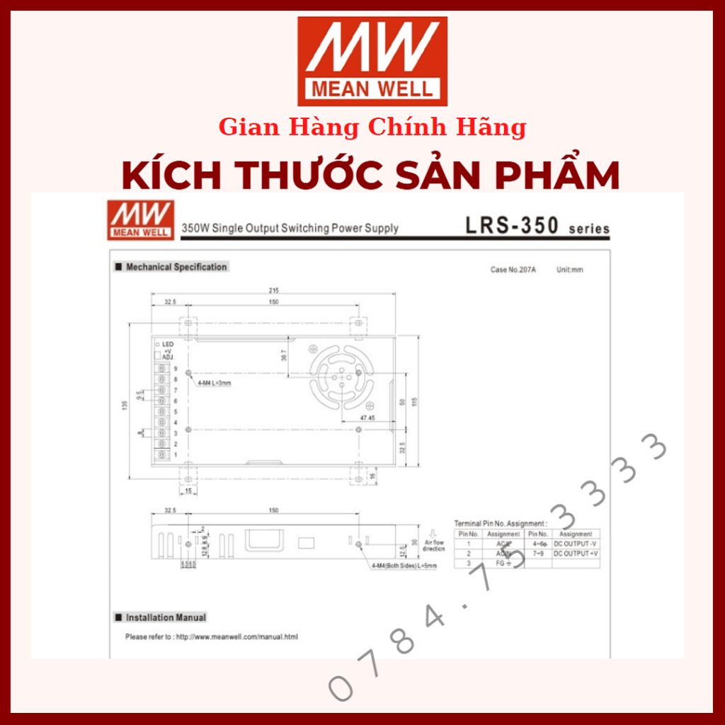 Nguồn Meanwell LRS 24V DC 350W, Chuyển Nguồn 24V 14.6A, Tăng Phô Meanwell Đài Loan, Bộ Đổi Nguồn 220V Sang 24V,Meanwell | BigBuy360 - bigbuy360.vn