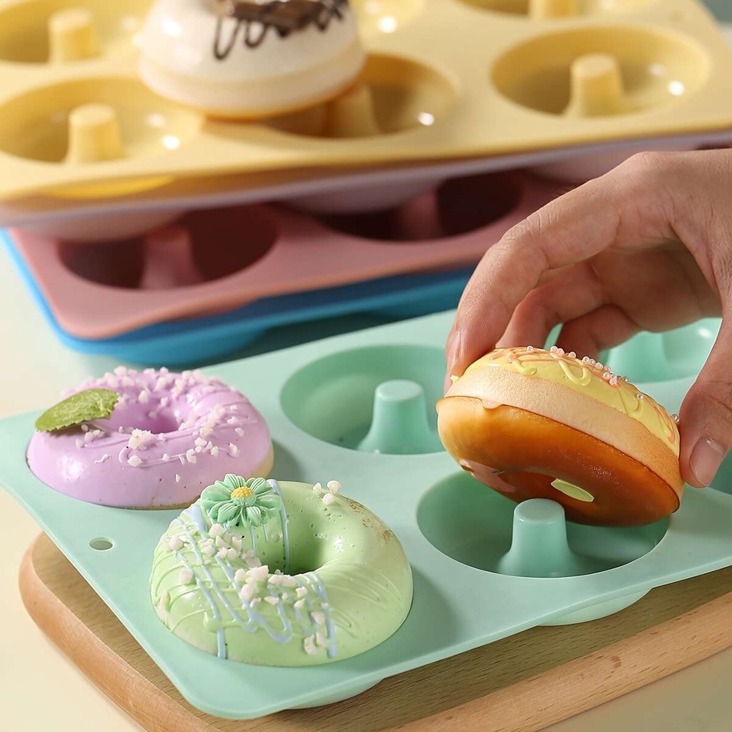 Khuôn Silicon 6 Tròn Donut Dễ Thương Làm Bánh Donut, Rau Câu, Pudding, Sáp Nến